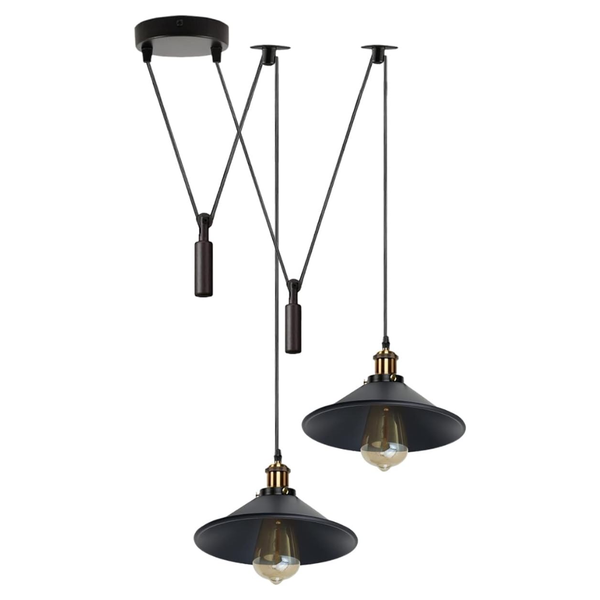 2 Light Spider Pendant Hanging Lamp ~6507 – Matt Black Cone