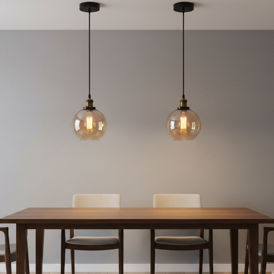 Industriële plafondlamp met hangende glazen kap ~6019