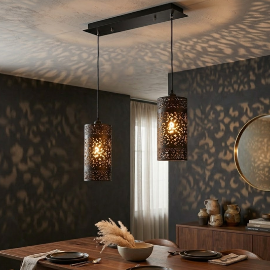 Zwarte hanglamp met dubbele kop, kooivorm, 40 cm, ~1591 