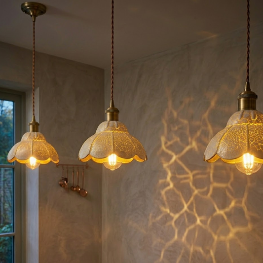 Vintage Crackle Glass Pendant Light Fitting | 20cm Scalloped ~6663