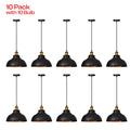 Pack of 10 Black Inner Gold Pendant Lights - Retro Dome Easy Fit Ceiling ~6947