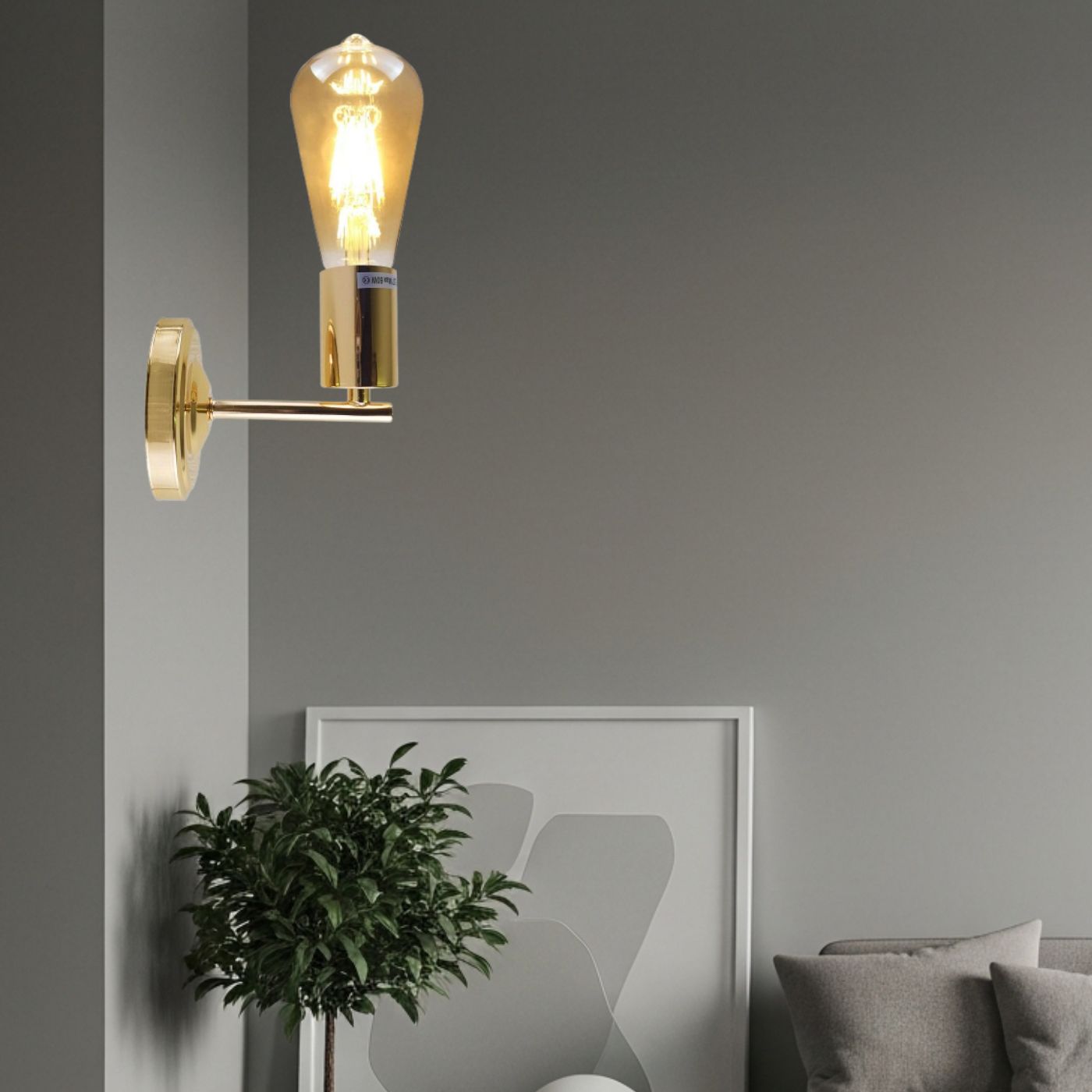 brass wall light mounted on a wall, perfect for a hallway.