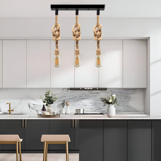 Vintage industriële loft-stijl henneptouw 3-kops cluster plafond hanglamp lamp~2711 