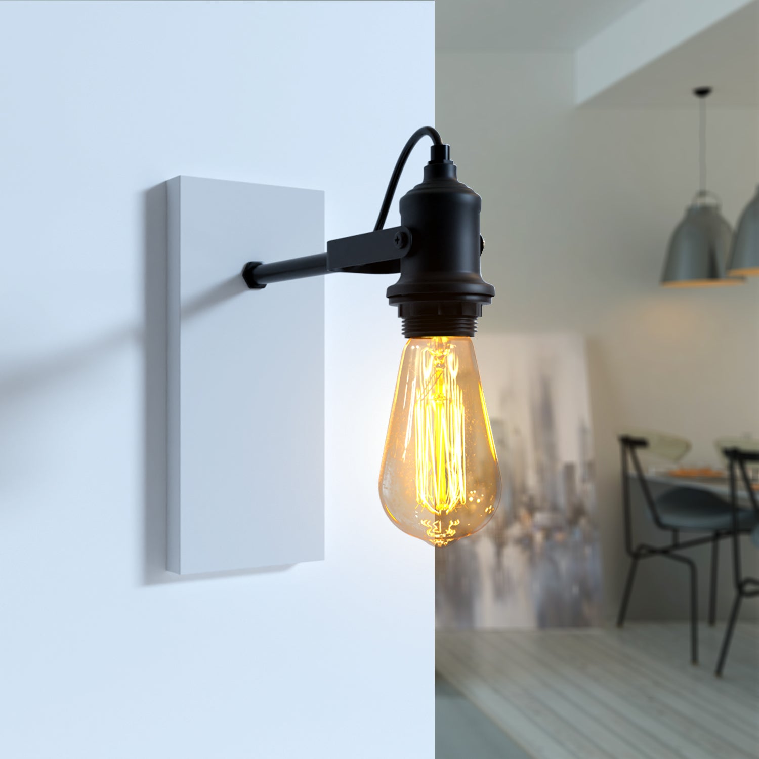 Industrial rectangle ceiling rose with adjustable cables for pendant lighting.