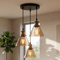 3-Way Funnel Amber Glass Cluster Pendant Light ~6950