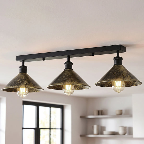 TRIPELJS 3 Light Metal Loft Ceiling Light E27 Lamp ~6190 – Brushed Brass / Yes