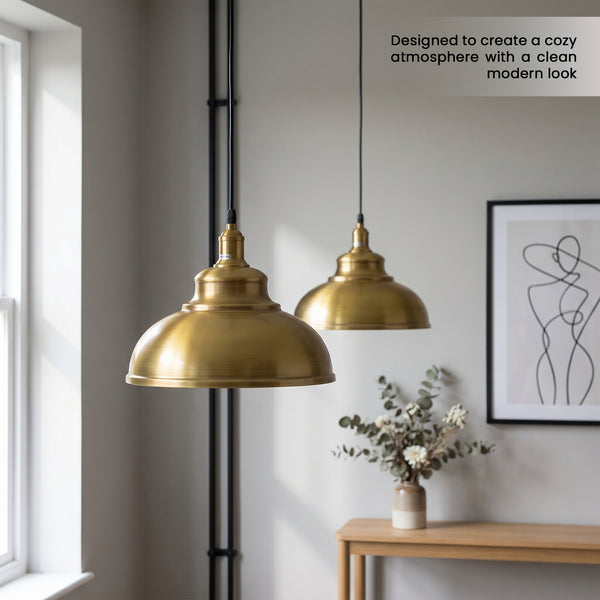 Vintage plafond hanglamp industriële metalen kap hanglamp ~ 6030  – Geel messing / Ja
