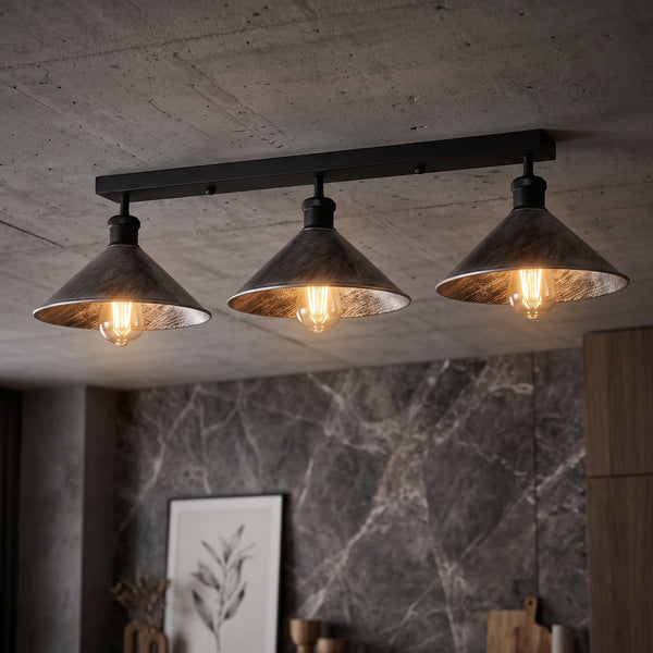 TRIPELJS 3 Light Metal Loft Ceiling Light E27 Lamp ~6190 – Brushed Silver / Yes