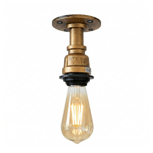 E27 Steampunk Flush Mount Pipe Ceiling Light ~6547 – Brushed Copper / Yes