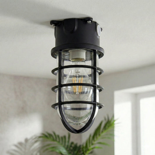 Nautical Bulkhead Flush Mount Ceiling Light Wire Cage E27 ~6546