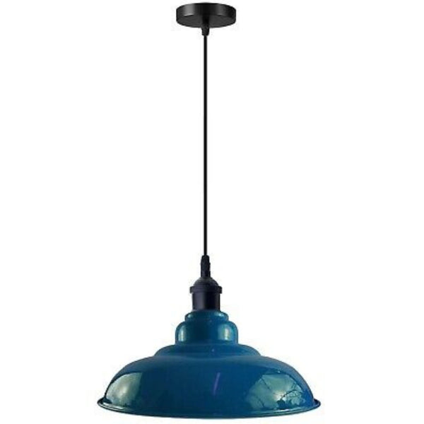 Vintage industriële metalen hanglamp E27 ~5934 – Blauw / Ja