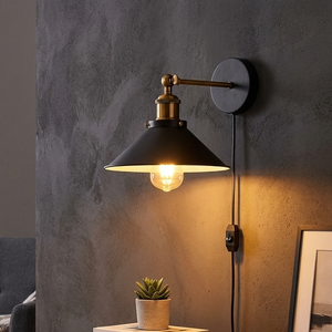 Black Industrial Plug-in Wall Light - Adjustable Sconce Dimmer