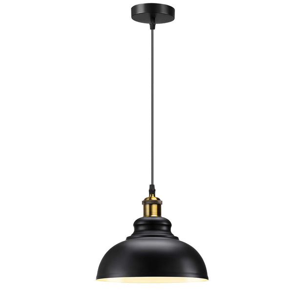 Industriële koepelvormige hanglamp - E27-fitting ~5298 – Zwart binnen wit / Nee