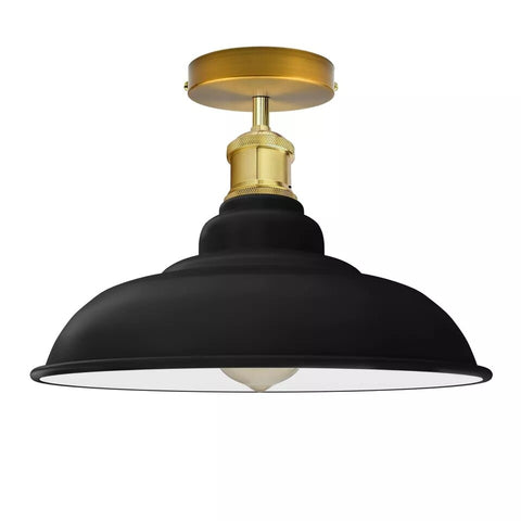Industriële vintage retro plafondlamp met glanzende kap in zwart E27 UK~3769