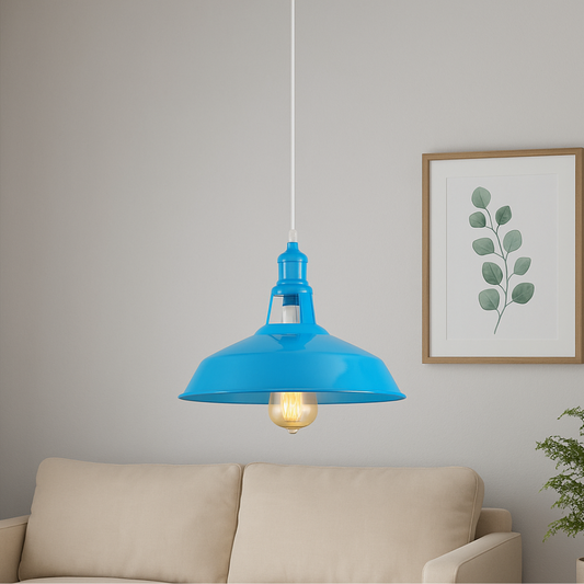 Plafond hanglamp kap blauw metaal opvallend design ~3738