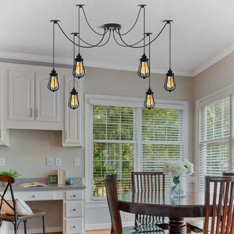 Zwarte 2m hanglamp kooi retro industriële plafondlamp Spider Lamp~1187