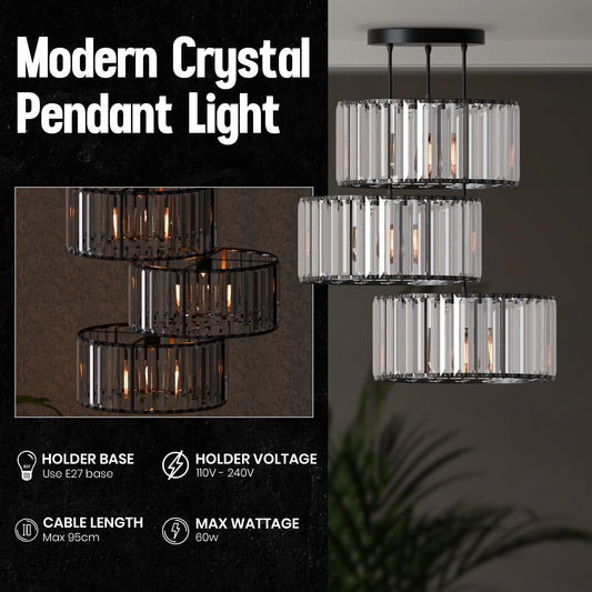 Moderne hanglamp met 3 koppen en heldere kristallen kap ~5873