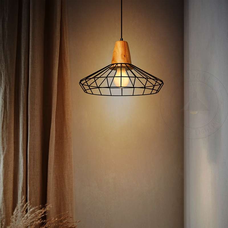 Industrial cage light shade used for ceiling lighting