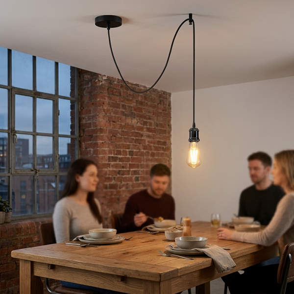 Ceiling Pendant Light Fitting Long Drop | Spider Pendant Light Industrial Kit | 2m Cable ~6179 – Shiny Black / Yes