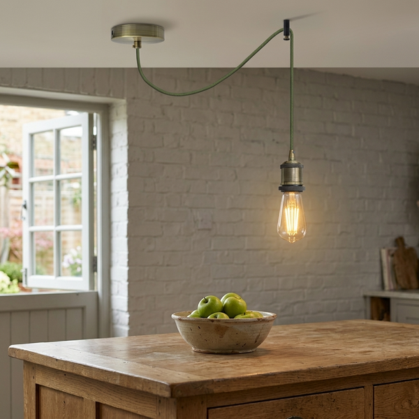 Ceiling Pendant Light Fitting Long Drop | Spider Pendant Light Industrial Kit | 2m Cable ~6179 – Green Brass / Yes