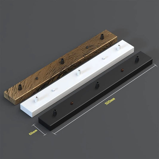 Three rectangular bars in different colors (wooden, white, black) on a dark background with measurements indicated.