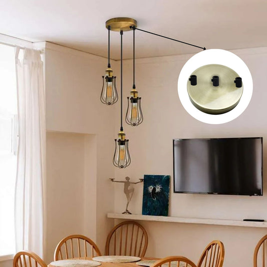 LEDSone industriële vintage 3-stopcontacten groene messing metalen plafondrozet 120x25mm~2763