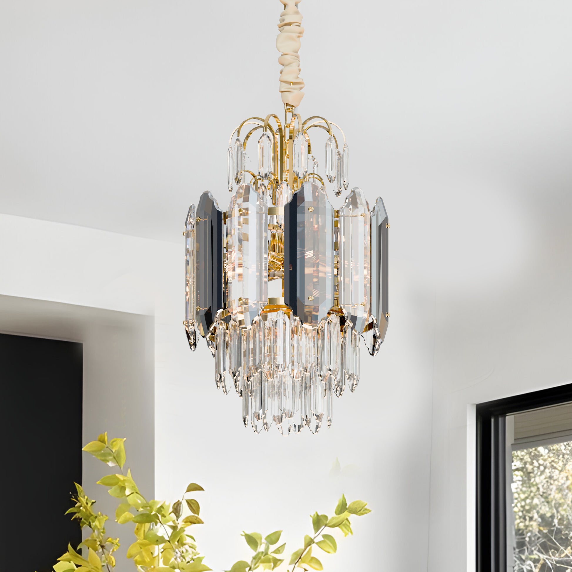 Chrome crystal chandeliers