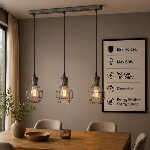 Industriële plafondlampfitting, metalen hanglamp met 3 koppen, verstelbaar~5868 – Nee