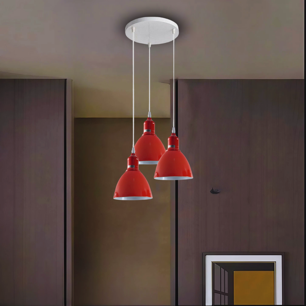 Red 3-light cluster pendant shade for modern living spaces