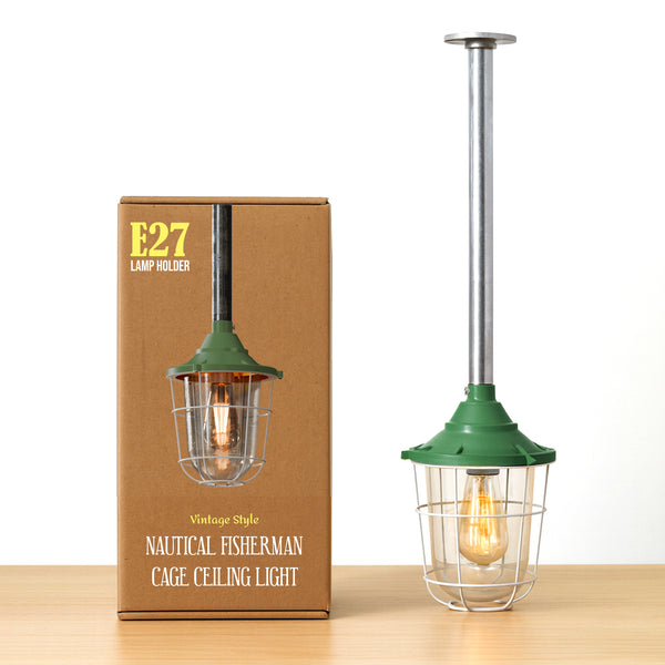 3/4 Entry Lantern Caged Steampunk Pipe Conduit Pendant Light Kit ~6102 – Green / Yes