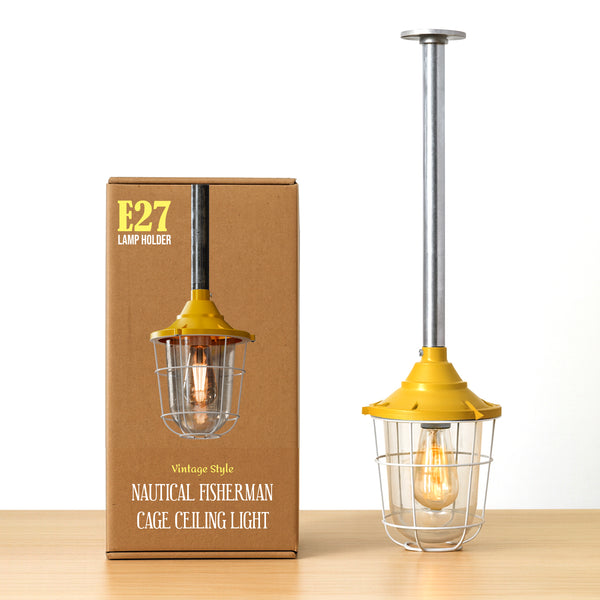 3/4 Entry Lantern Caged Steampunk Pipe Conduit Pendant Light Kit ~6102 – Yellow / No