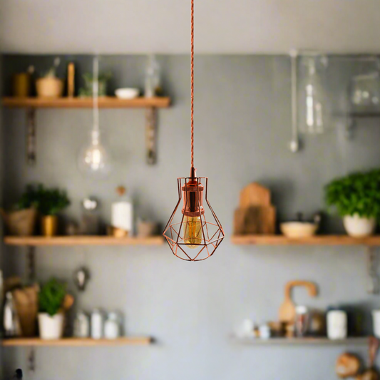 Vintage industriële lamp, antiek retro, E27 fitting, roségoud ~ 2131