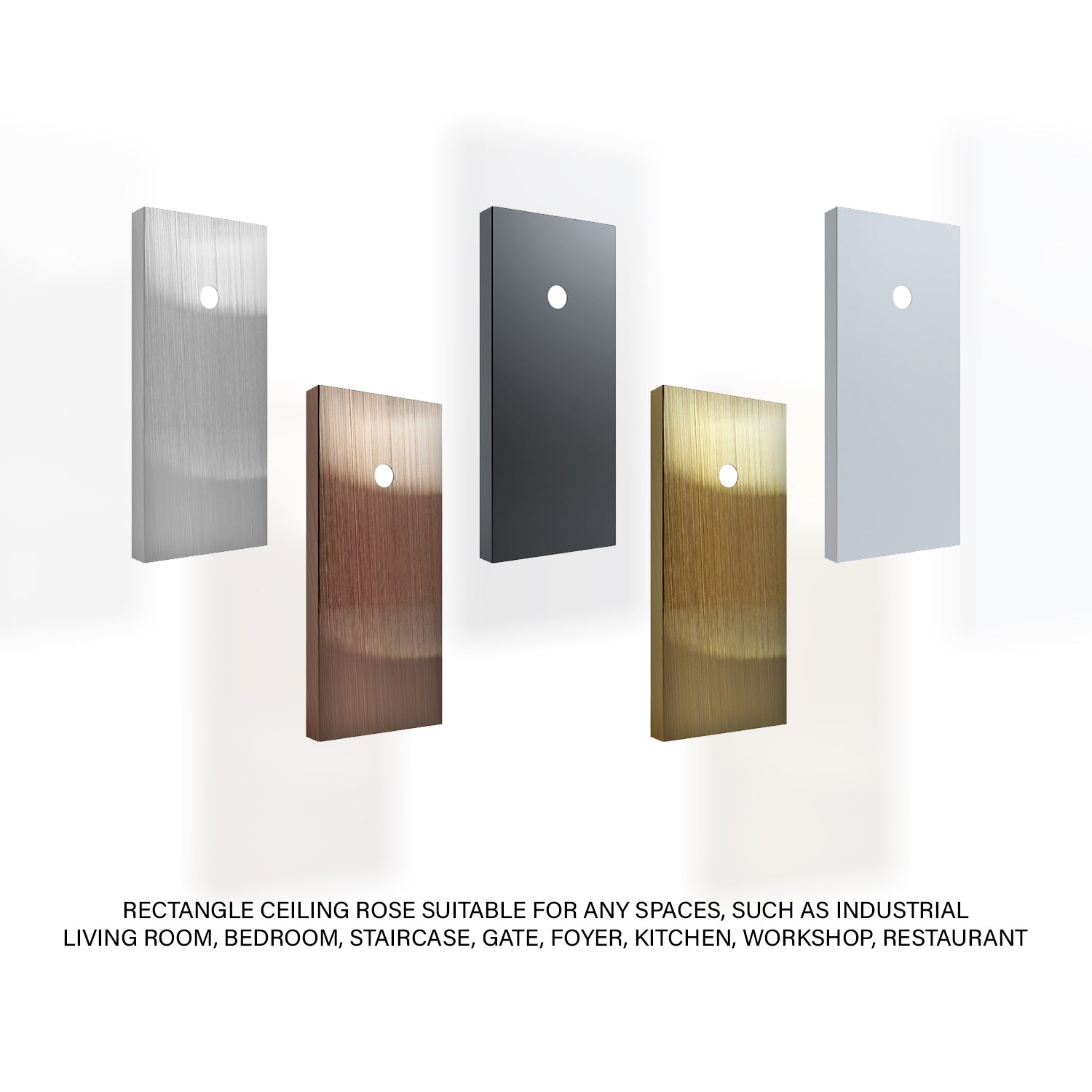 Modern rectangle ceiling rose with three outlets for E27 pendant light fittings.