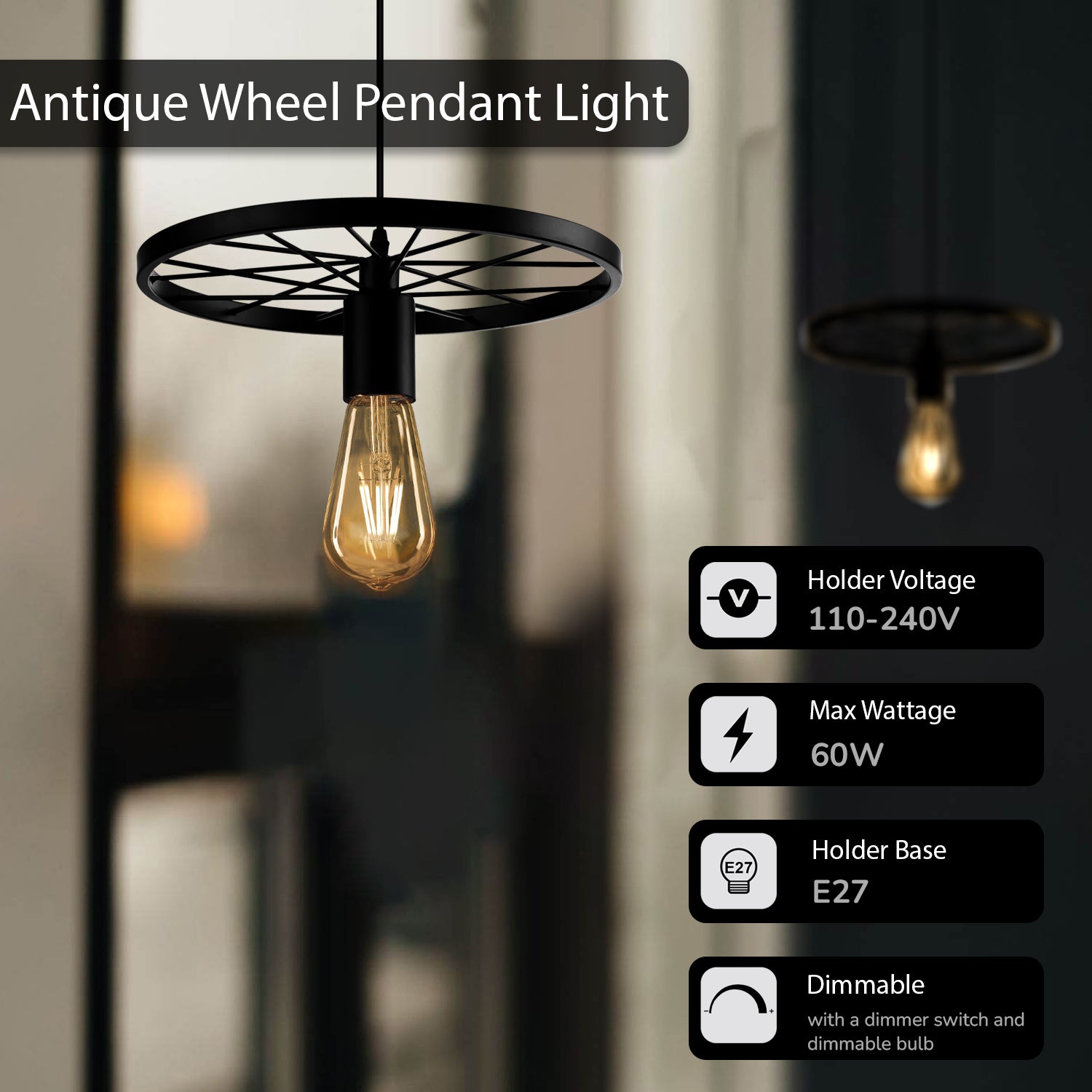 Retro Wheel Shape Pendant Light with Features