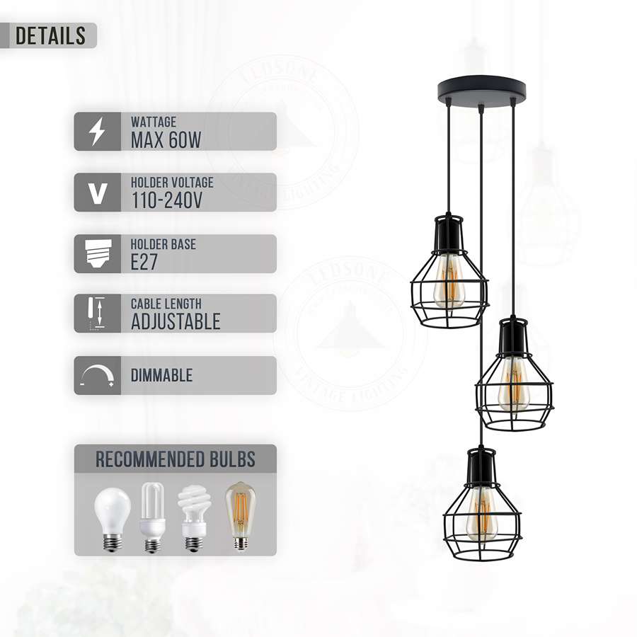 3 light ceiling pendant lights-features
