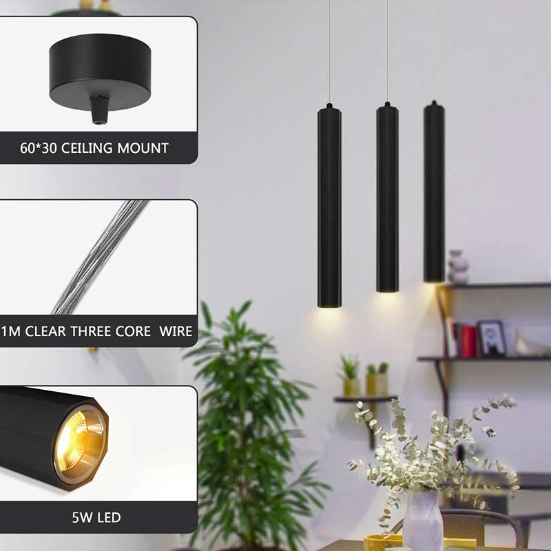 Modern Long Tube Aluminum Ceiling Pendant Cylindrical LED Light-Detail