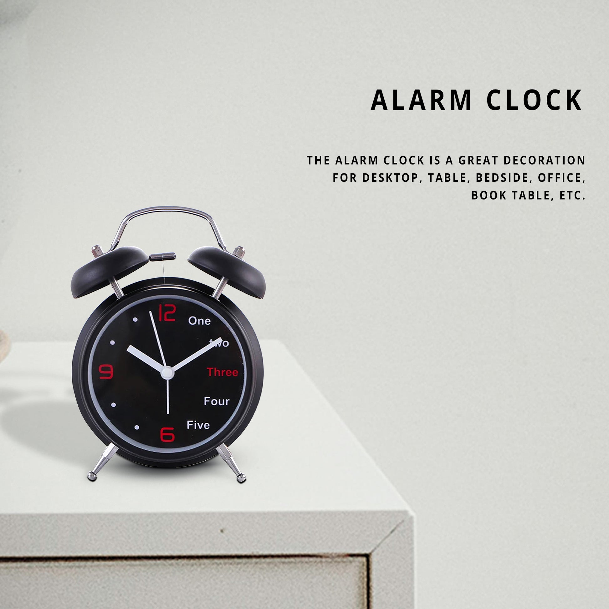 Double bell alarm clock for UK bedrooms