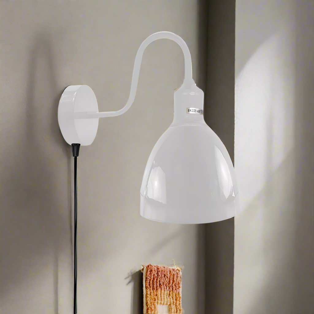  plug-in wall lamp with a white shade 
