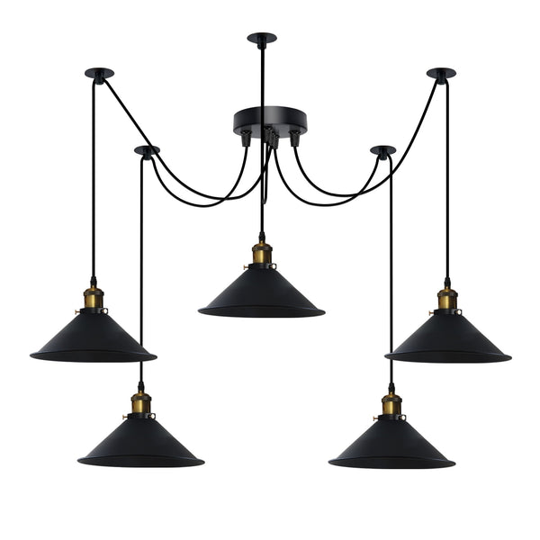 5-lichts E27-pendellamp met verstelbare kabel en swag-licht~5126 – Zwart / Zonder lamp