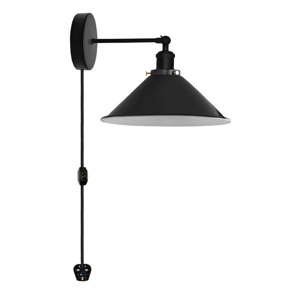 Plug-in wandlampen - E27 metalen wandlamp voor binnen in de slaapkamer ~2224 – Zwart / Zonder lamp
