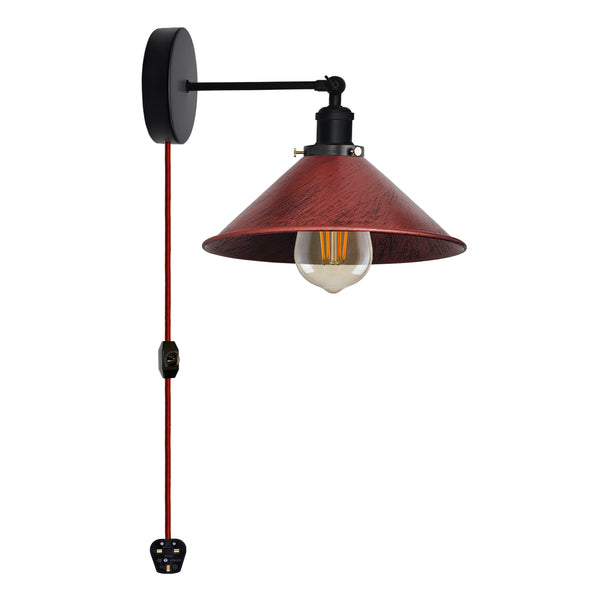 Vintage metalen retro moderne wandlamp met stekker ~ 5368 – Ja / Rustiek Rood