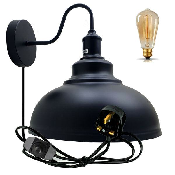 2m Black Plug In Wall Light with Dimmer ~6448 – Yes