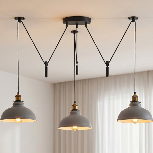 3 Drop Spider Pendant Light E27 Industrial Multi Cable LEDSone~6400 – Grey