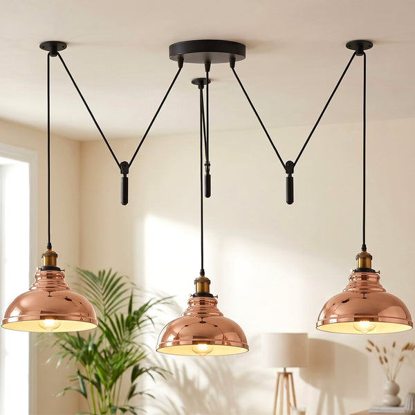 3 Drop Spider Pendant Light E27 Industrial Multi Cable LEDSone~6400 – Rose gold