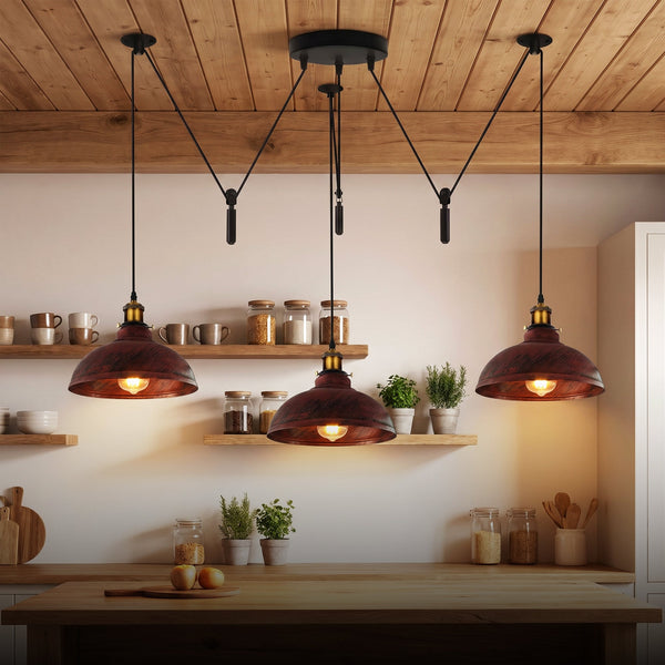 3 Drop Spider Pendant Light E27 Industrial Multi Cable LEDSone~6400 – Rustic red