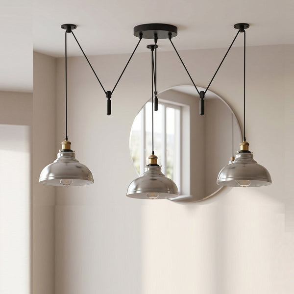 3 Drop Spider Pendant Light E27 Industrial Multi Cable LEDSone~6400 – Satin nickel