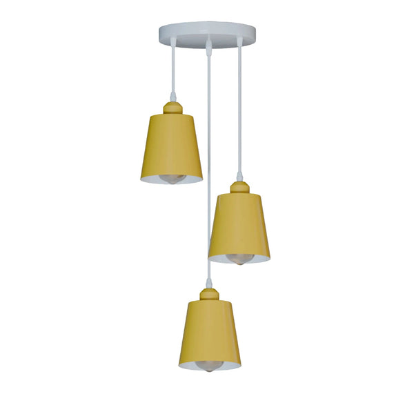 Ronde hanglamp met 3 koppen en verstelbare kabels – E27-compatibel ~5876 – Geel / Nee