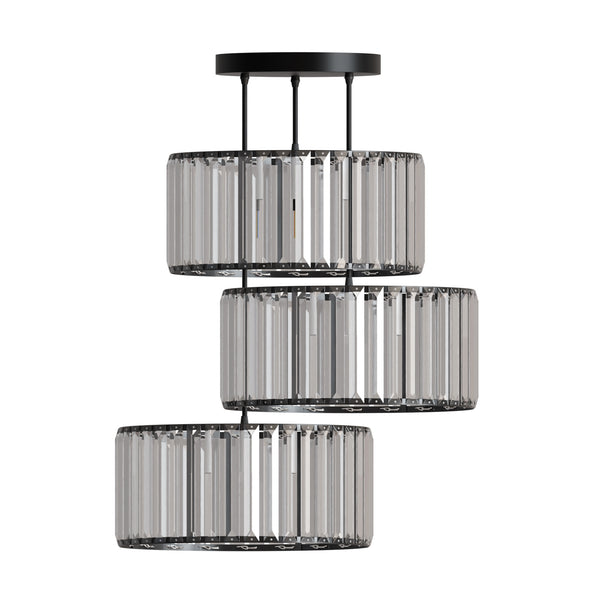 Moderne hanglamp met 3 koppen en heldere kristallen kap ~5873 – 30cm / Black / Yes
