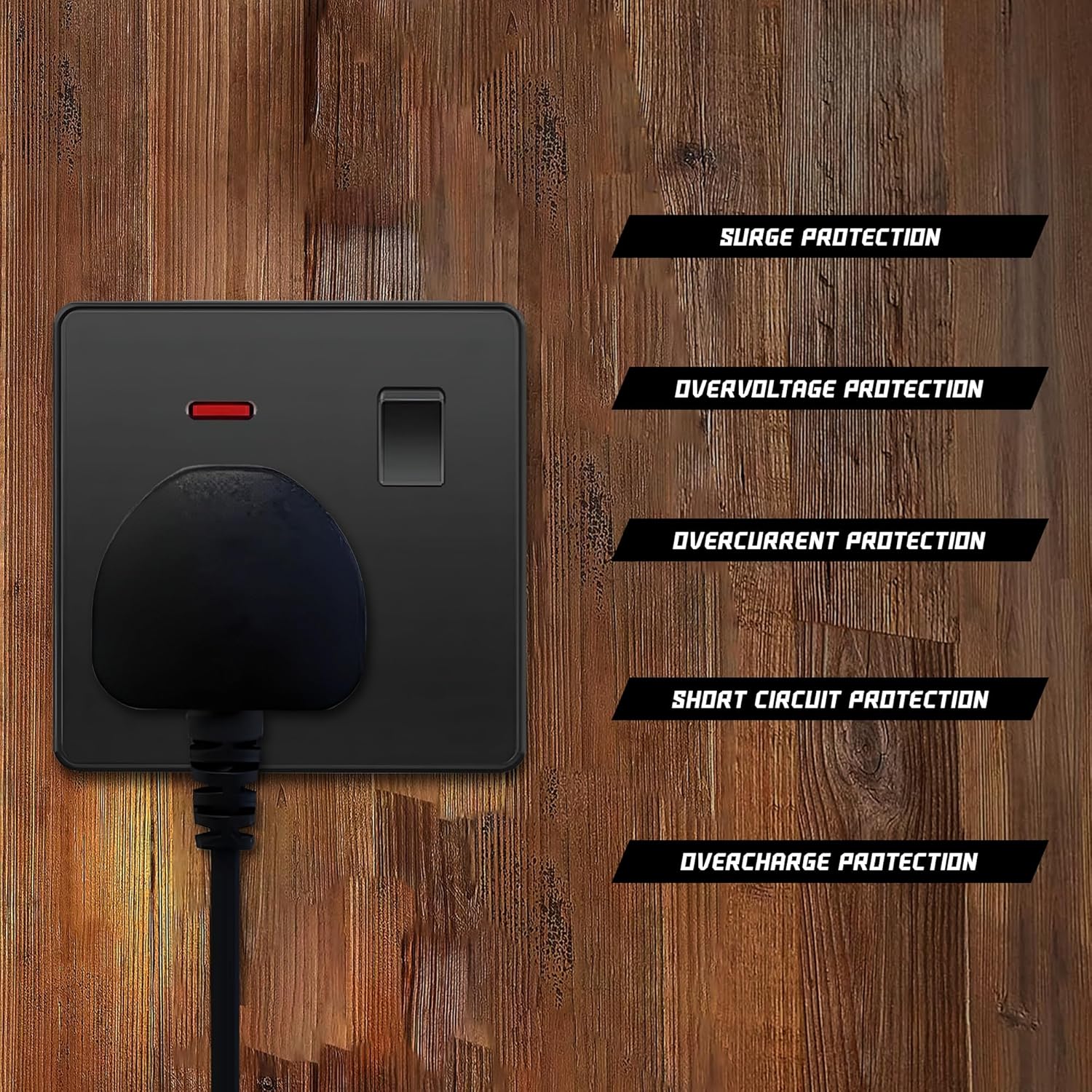 black wall socket single plug socket UK power outlet 13 amp electric plug electric charger port black electric socket