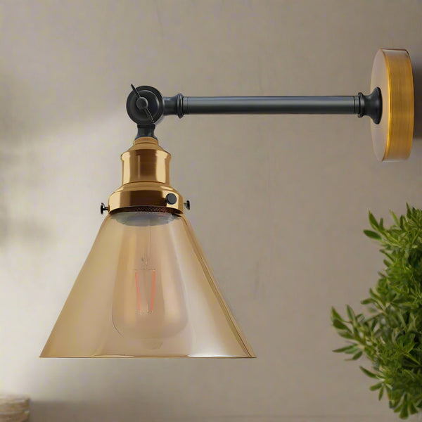Vintage Amberkleurige Glazen Wandlamp Verstelbare Wandlamp~2698